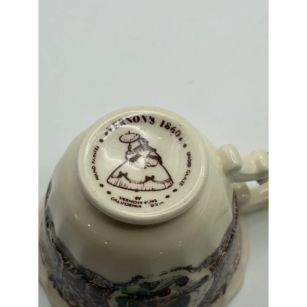 Vintage Vernon Kiln 1860 demitasse cup&saucer. Cabin Scene made 1940